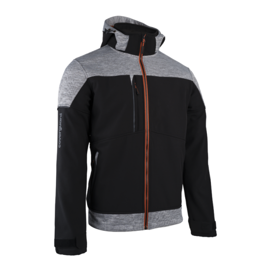 BANJO FEKETE/SZÜRKE SOFTSHELL DZSEKI, NARANCS CIPZÁR