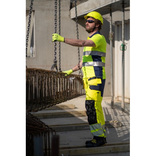 OKI FLUO SÁRGA/SÖTÉTKÉK RÖVID UJJÚ GALLÉROS PÓLÓ_3XL