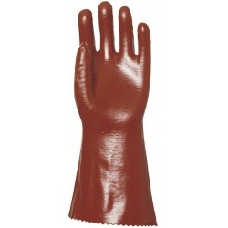 MÁRTOTT PVC KESZTYŰ, BORDÓ, SAV/LÚG/OLAJÁLLÓ, 36CM