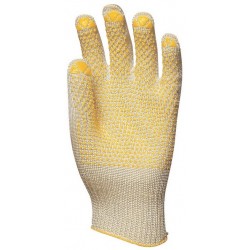 KÖTÖTT VÉKONY FEHÉR ABRALON/NYLON KESZTYŰ, SÁRGA PÖTTYÖS
